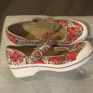 Dansko Floral Mary Jane Clogs in Red, Pink, White